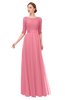 ColsBM Lola Watermelon Bridesmaid Dresses Zip up Boat A-line Half Length Sleeve Modest Lace