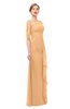 ColsBM Lorin Apricot Bridesmaid Dresses Column Floor Length Zipper Elbow Length Sleeve Lace Mature