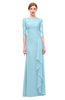 ColsBM Lorin Aqua Bridesmaid Dresses Column Floor Length Zipper Elbow Length Sleeve Lace Mature