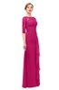 ColsBM Lorin Beetroot Purple Bridesmaid Dresses Column Floor Length Zipper Elbow Length Sleeve Lace Mature