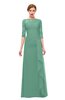 ColsBM Lorin Beryl Green Bridesmaid Dresses Column Floor Length Zipper Elbow Length Sleeve Lace Mature