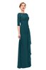 ColsBM Lorin Blue Green Bridesmaid Dresses Column Floor Length Zipper Elbow Length Sleeve Lace Mature