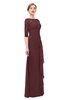 ColsBM Lorin Burgundy Bridesmaid Dresses Column Floor Length Zipper Elbow Length Sleeve Lace Mature