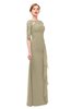 ColsBM Lorin Candied Ginger Bridesmaid Dresses Column Floor Length Zipper Elbow Length Sleeve Lace Mature