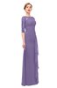 ColsBM Lorin Chalk Violet Bridesmaid Dresses Column Floor Length Zipper Elbow Length Sleeve Lace Mature