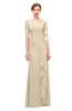 ColsBM Lorin Champagne Bridesmaid Dresses Column Floor Length Zipper Elbow Length Sleeve Lace Mature