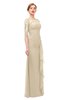 ColsBM Lorin Champagne Bridesmaid Dresses Column Floor Length Zipper Elbow Length Sleeve Lace Mature