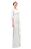 ColsBM Lorin Cloud White Bridesmaid Dresses Column Floor Length Zipper Elbow Length Sleeve Lace Mature