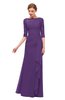 ColsBM Lorin Dark Purple Bridesmaid Dresses Column Floor Length Zipper Elbow Length Sleeve Lace Mature