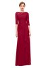 ColsBM Lorin Dark Red Bridesmaid Dresses Column Floor Length Zipper Elbow Length Sleeve Lace Mature
