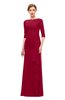ColsBM Lorin Dark Red Bridesmaid Dresses Column Floor Length Zipper Elbow Length Sleeve Lace Mature