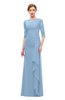 ColsBM Lorin Dusty Blue Bridesmaid Dresses Column Floor Length Zipper Elbow Length Sleeve Lace Mature
