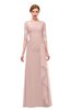ColsBM Lorin Dusty Rose Bridesmaid Dresses Column Floor Length Zipper Elbow Length Sleeve Lace Mature