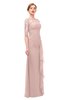 ColsBM Lorin Dusty Rose Bridesmaid Dresses Column Floor Length Zipper Elbow Length Sleeve Lace Mature