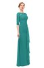 ColsBM Lorin Emerald Green Bridesmaid Dresses Column Floor Length Zipper Elbow Length Sleeve Lace Mature