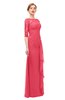 ColsBM Lorin Guava Bridesmaid Dresses Column Floor Length Zipper Elbow Length Sleeve Lace Mature