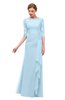 ColsBM Lorin Ice Blue Bridesmaid Dresses Column Floor Length Zipper Elbow Length Sleeve Lace Mature