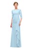 ColsBM Lorin Ice Blue Bridesmaid Dresses Column Floor Length Zipper Elbow Length Sleeve Lace Mature