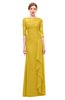 ColsBM Lorin Lemon Curry Bridesmaid Dresses Column Floor Length Zipper Elbow Length Sleeve Lace Mature