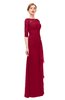 ColsBM Lorin Maroon Bridesmaid Dresses Column Floor Length Zipper Elbow Length Sleeve Lace Mature