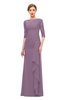 ColsBM Lorin Mauve Bridesmaid Dresses Column Floor Length Zipper Elbow Length Sleeve Lace Mature