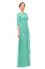 ColsBM Lorin Mint Green Bridesmaid Dresses Column Floor Length Zipper Elbow Length Sleeve Lace Mature