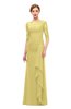 ColsBM Lorin Misted Yellow Bridesmaid Dresses Column Floor Length Zipper Elbow Length Sleeve Lace Mature