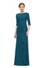 ColsBM Lorin Moroccan Blue Bridesmaid Dresses Column Floor Length Zipper Elbow Length Sleeve Lace Mature