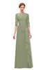 ColsBM Lorin Moss Green Bridesmaid Dresses Column Floor Length Zipper Elbow Length Sleeve Lace Mature