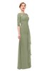 ColsBM Lorin Moss Green Bridesmaid Dresses Column Floor Length Zipper Elbow Length Sleeve Lace Mature