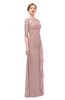 ColsBM Lorin Nectar Pink Bridesmaid Dresses Column Floor Length Zipper Elbow Length Sleeve Lace Mature
