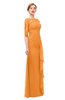 ColsBM Lorin Orange Bridesmaid Dresses Column Floor Length Zipper Elbow Length Sleeve Lace Mature