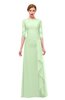 ColsBM Lorin Pale Green Bridesmaid Dresses Column Floor Length Zipper Elbow Length Sleeve Lace Mature