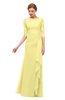 ColsBM Lorin Pastel Yellow Bridesmaid Dresses Column Floor Length Zipper Elbow Length Sleeve Lace Mature