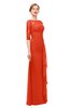ColsBM Lorin Persimmon Bridesmaid Dresses Column Floor Length Zipper Elbow Length Sleeve Lace Mature