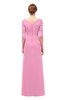 ColsBM Lorin Pink Bridesmaid Dresses Column Floor Length Zipper Elbow Length Sleeve Lace Mature