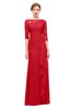ColsBM Lorin Red Bridesmaid Dresses Column Floor Length Zipper Elbow Length Sleeve Lace Mature
