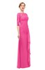 ColsBM Lorin Rose Pink Bridesmaid Dresses Column Floor Length Zipper Elbow Length Sleeve Lace Mature
