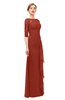 ColsBM Lorin Rust Bridesmaid Dresses Column Floor Length Zipper Elbow Length Sleeve Lace Mature