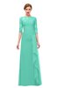 ColsBM Lorin Seafoam Green Bridesmaid Dresses Column Floor Length Zipper Elbow Length Sleeve Lace Mature