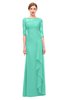 ColsBM Lorin Seafoam Green Bridesmaid Dresses Column Floor Length Zipper Elbow Length Sleeve Lace Mature
