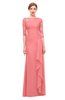 ColsBM Lorin Shell Pink Bridesmaid Dresses Column Floor Length Zipper Elbow Length Sleeve Lace Mature
