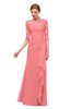 ColsBM Lorin Shell Pink Bridesmaid Dresses Column Floor Length Zipper Elbow Length Sleeve Lace Mature