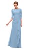 ColsBM Lorin Sky Blue Bridesmaid Dresses Column Floor Length Zipper Elbow Length Sleeve Lace Mature