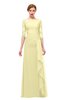 ColsBM Lorin Soft Yellow Bridesmaid Dresses Column Floor Length Zipper Elbow Length Sleeve Lace Mature