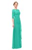 ColsBM Lorin Viridian Green Bridesmaid Dresses Column Floor Length Zipper Elbow Length Sleeve Lace Mature