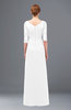 ColsBM Lorin White Bridesmaid Dresses Column Floor Length Zipper Elbow Length Sleeve Lace Mature
