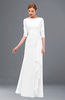 ColsBM Lorin White Bridesmaid Dresses Column Floor Length Zipper Elbow Length Sleeve Lace Mature