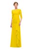ColsBM Lorin Yellow Bridesmaid Dresses Column Floor Length Zipper Elbow Length Sleeve Lace Mature