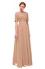 ColsBM Ansley Almost Apricot Bridesmaid Dresses Modest Lace Jewel A-line Elbow Length Sleeve Zip up